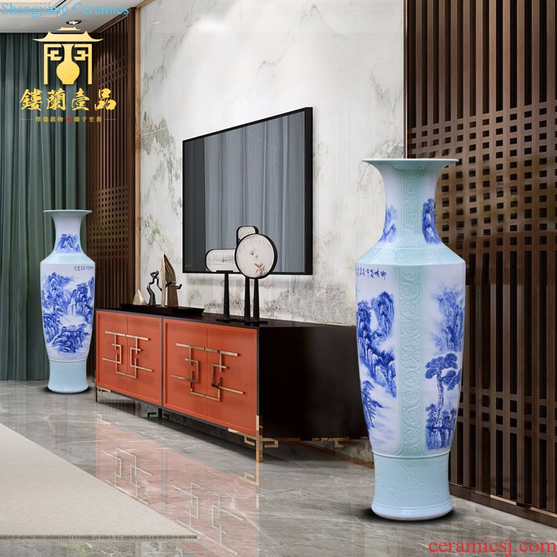 Jingdezhen blue and white ceramics archaize floor big vase hotel villa living room for the opening of new Chinese style decoration furnishing articles