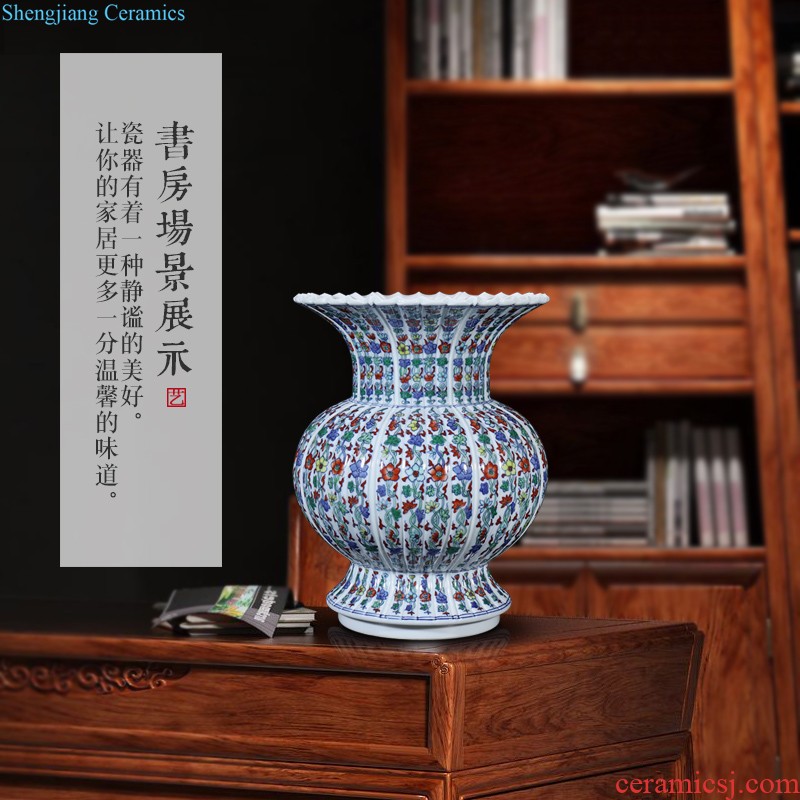 Jingdezhen ceramics hand-drawn square painting of flowers and household decoration as collection of new Chinese style antique vase furnishing articles