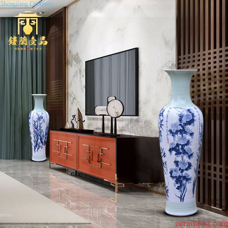 Jingdezhen ceramics imitation qing qianlong yellow scramble for colour live big flower vase sitting room home furnishing articles