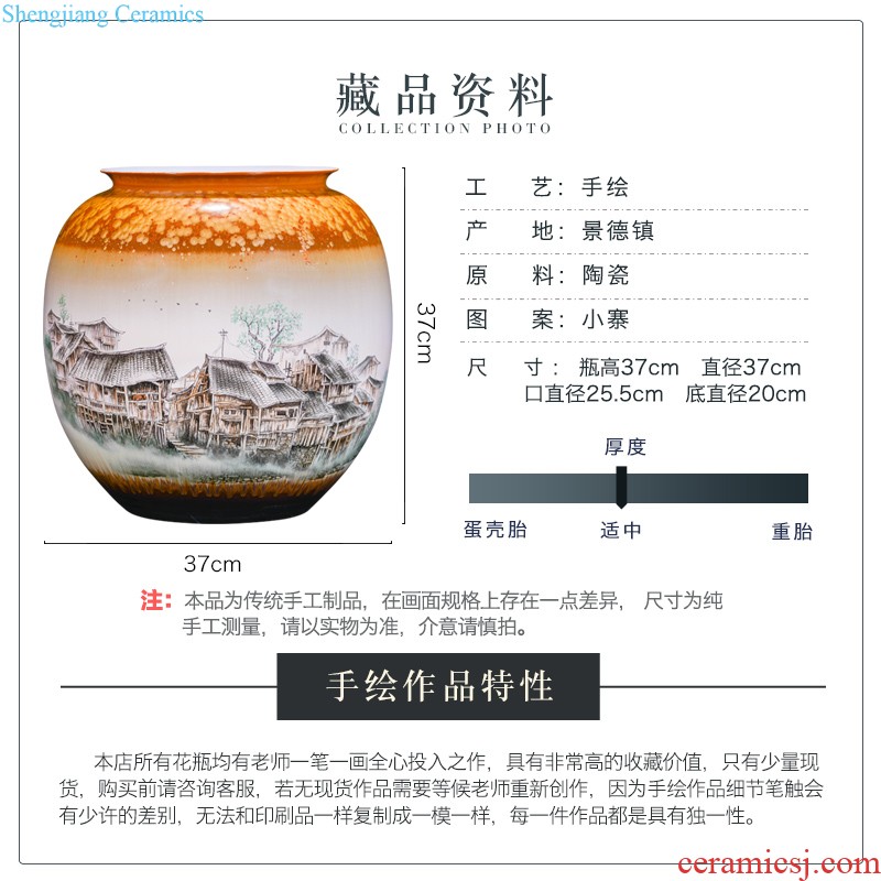 Master of jingdezhen ceramics hand-painted pastel landscape decoration large vases, new Chinese style living room home furnishing articles