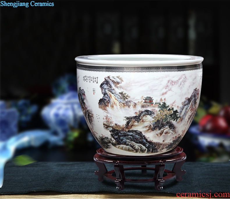 Jingdezhen ceramics China red high landing big sitting room yellow and blue vase home TV ark adornment furnishing articles