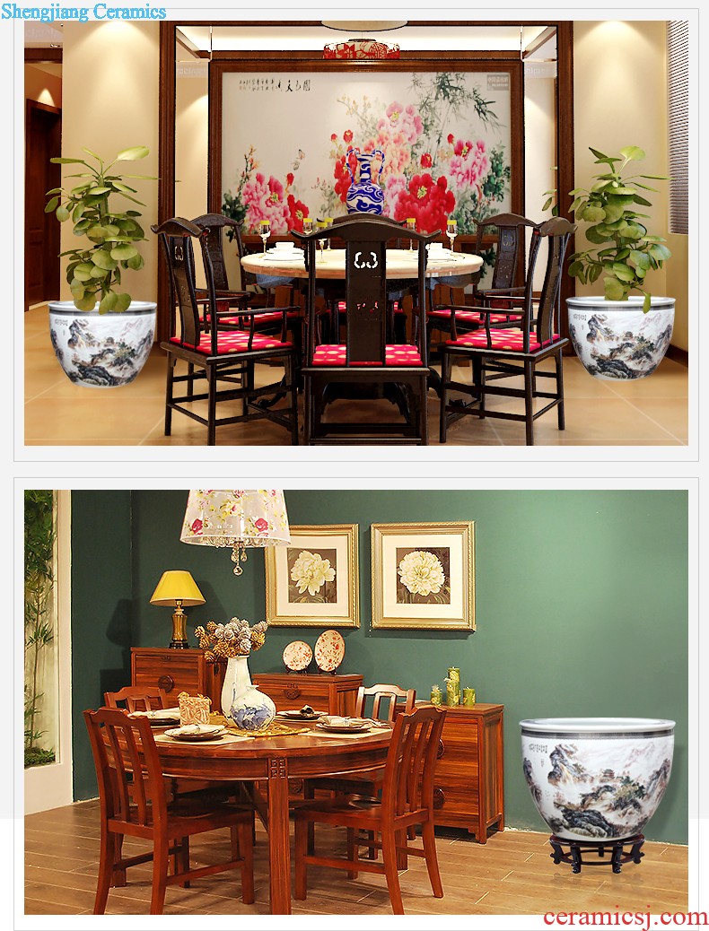 Jingdezhen ceramics China red high landing big sitting room yellow and blue vase home TV ark adornment furnishing articles