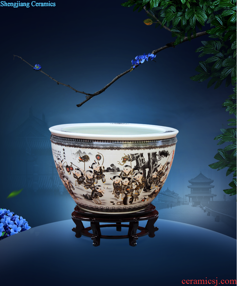 C124 jingdezhen ceramic aquarium water lily goldfish bowl lotus basin longfeng figure the tortoise to heavy cylinder large fish basin