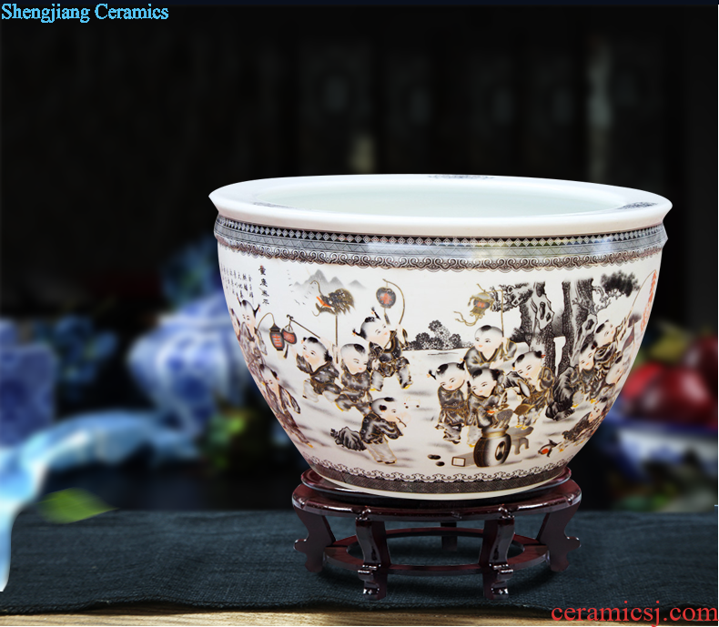 C124 jingdezhen ceramic aquarium water lily goldfish bowl lotus basin longfeng figure the tortoise to heavy cylinder large fish basin