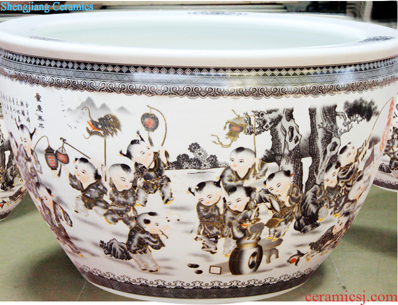 C124 jingdezhen ceramic aquarium water lily goldfish bowl lotus basin longfeng figure the tortoise to heavy cylinder large fish basin