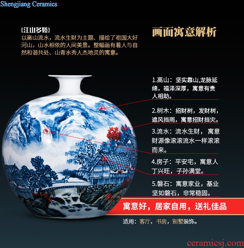 Jingdezhen porcelain vases, antique hand-painted imitation of yuan blue and white guiguzi down big pot sitting room adornment is placed