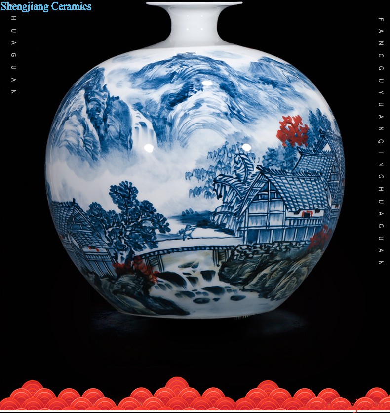 Jingdezhen porcelain vases, antique hand-painted imitation of yuan blue and white guiguzi down big pot sitting room adornment is placed