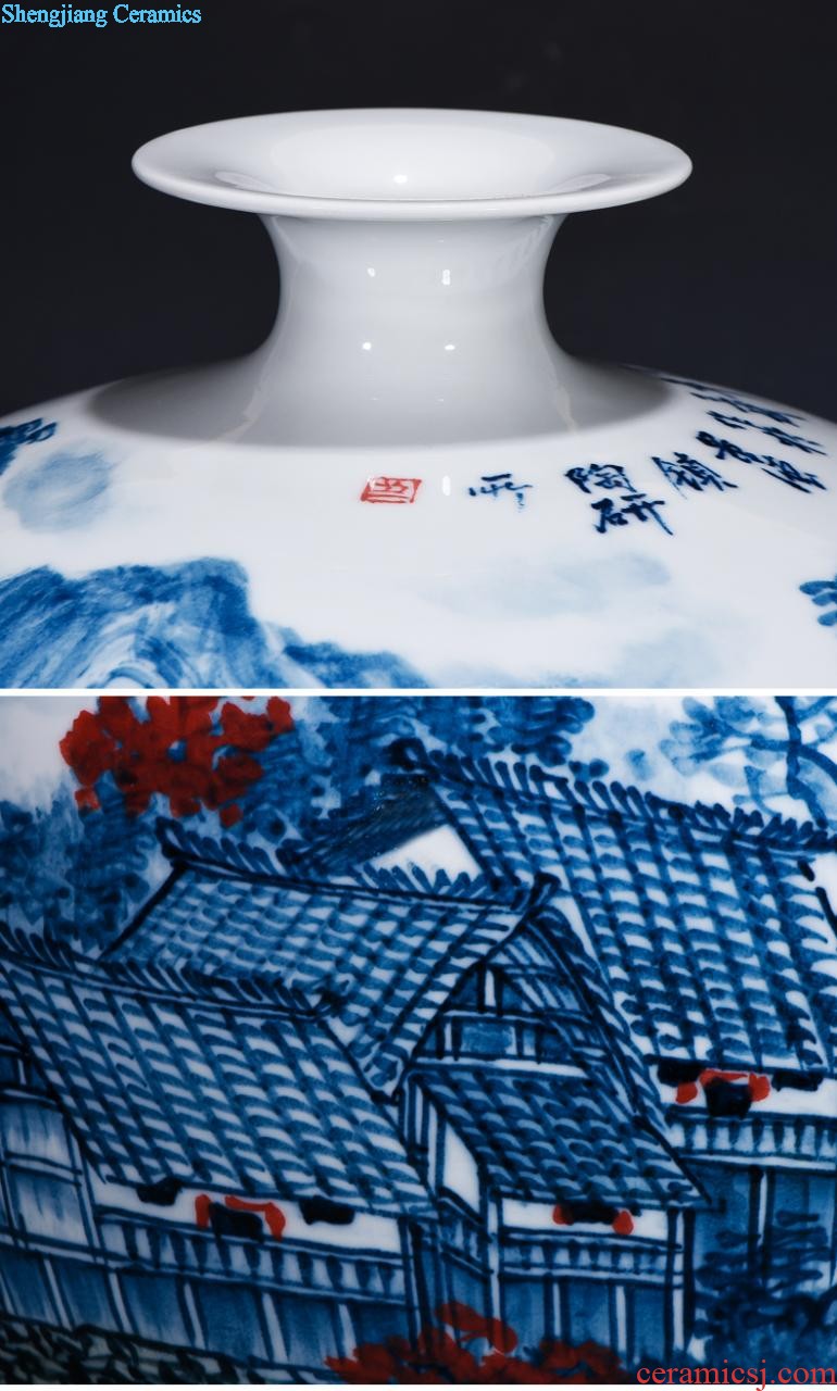 Jingdezhen porcelain vases, antique hand-painted imitation of yuan blue and white guiguzi down big pot sitting room adornment is placed