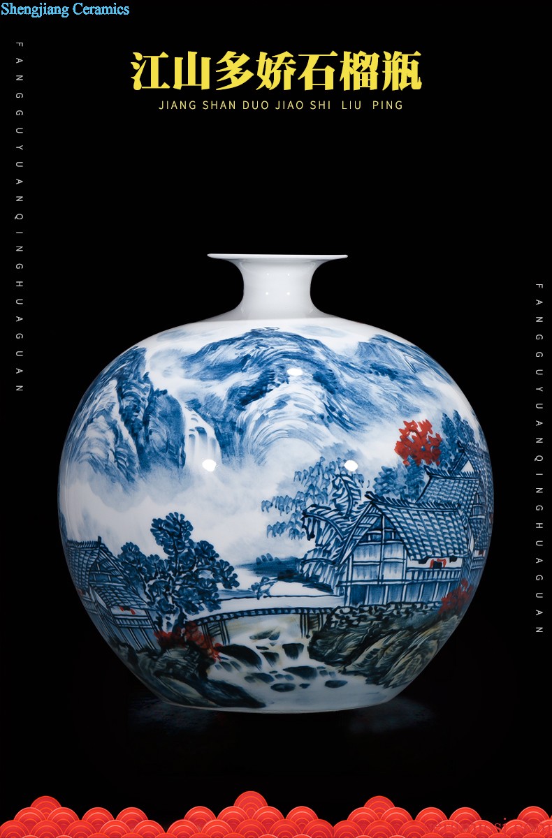 Jingdezhen porcelain vases, antique hand-painted imitation of yuan blue and white guiguzi down big pot sitting room adornment is placed