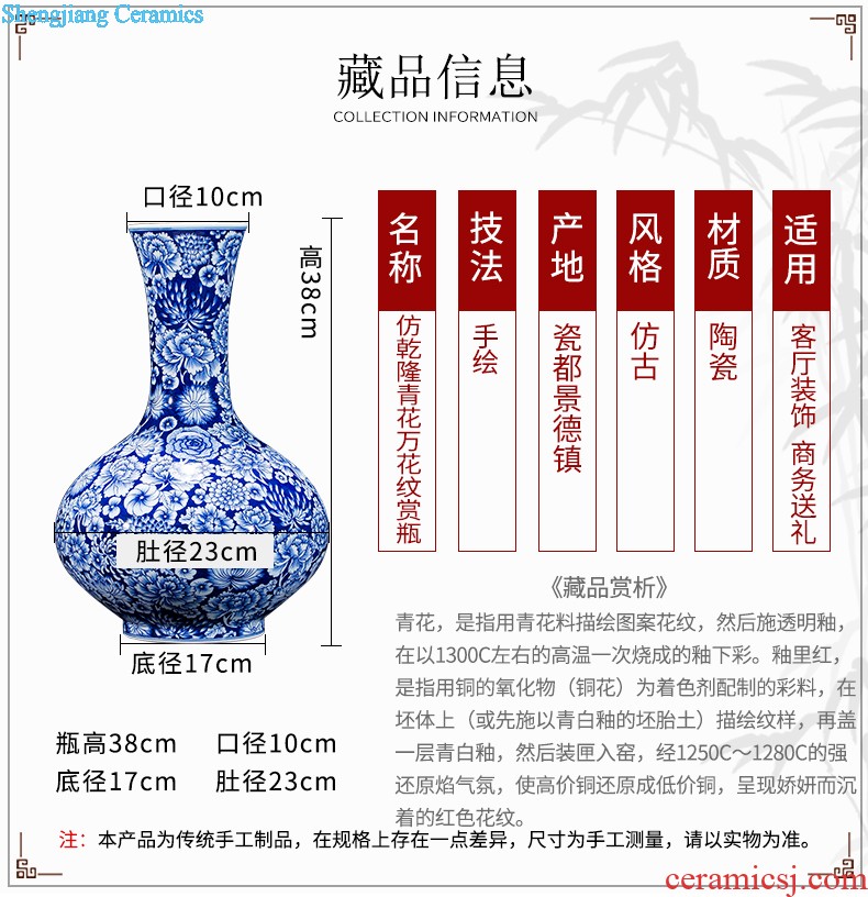 Jingdezhen ceramic vase hand-painted home furnishing articles sitting room porch decoration villa room decoration rural wind