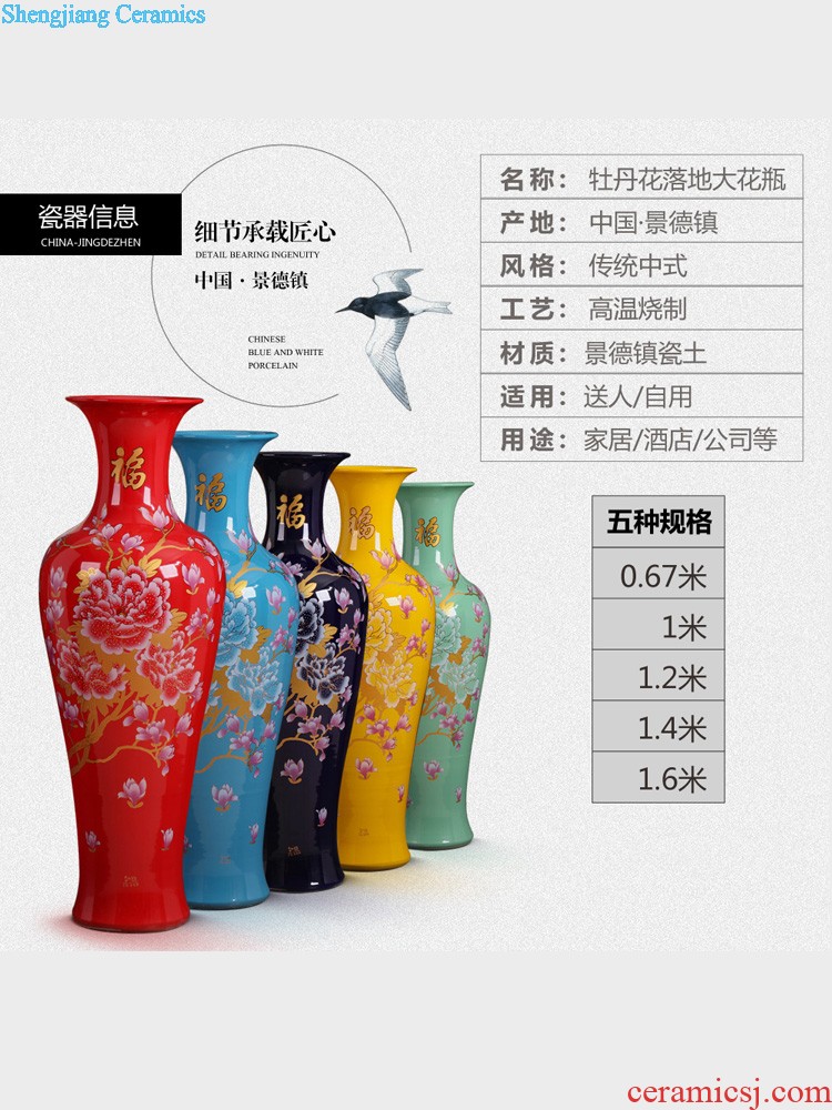 Jingdezhen ceramics hand-painted reed pond moonlight vases, flower arranging place Chinese style household living room TV cabinet decoration