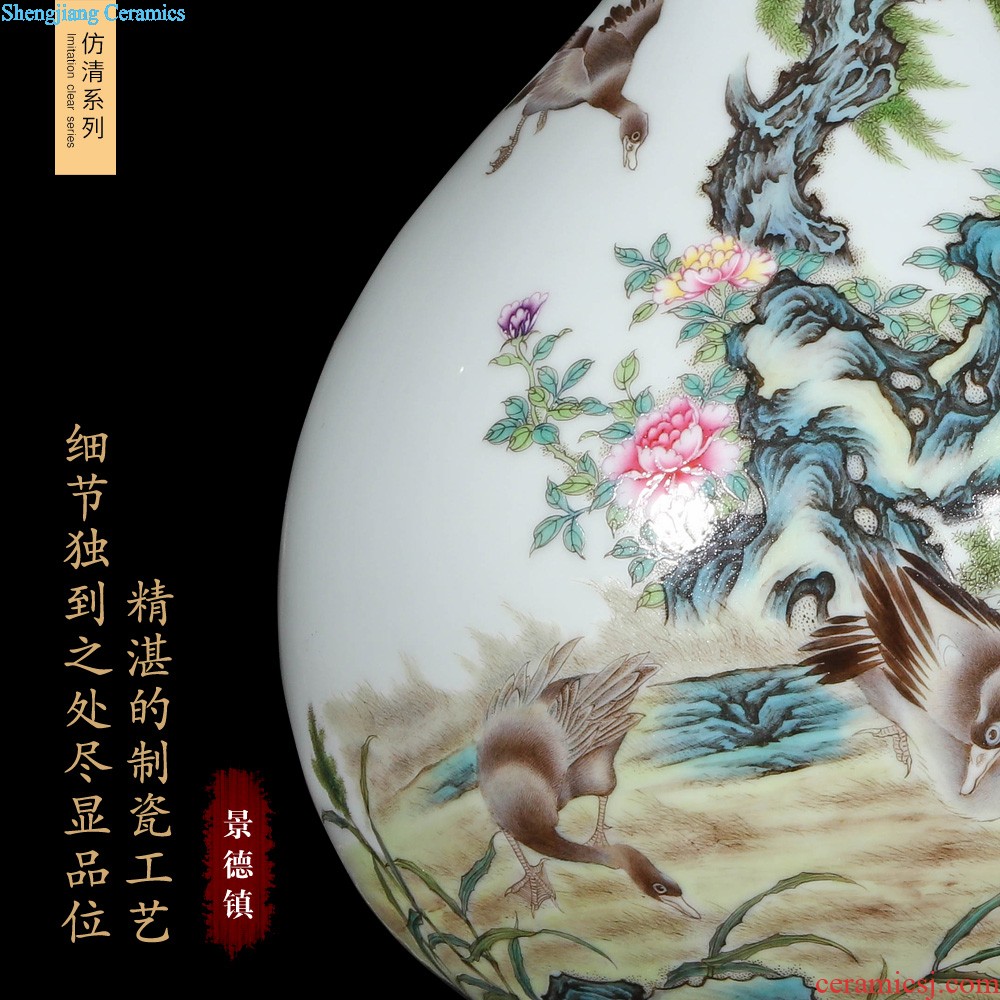 Jingdezhen ceramics imitation qing yongzheng colored enamel peacock willow bottles of Chinese vase trumpet rich ancient frame ornaments