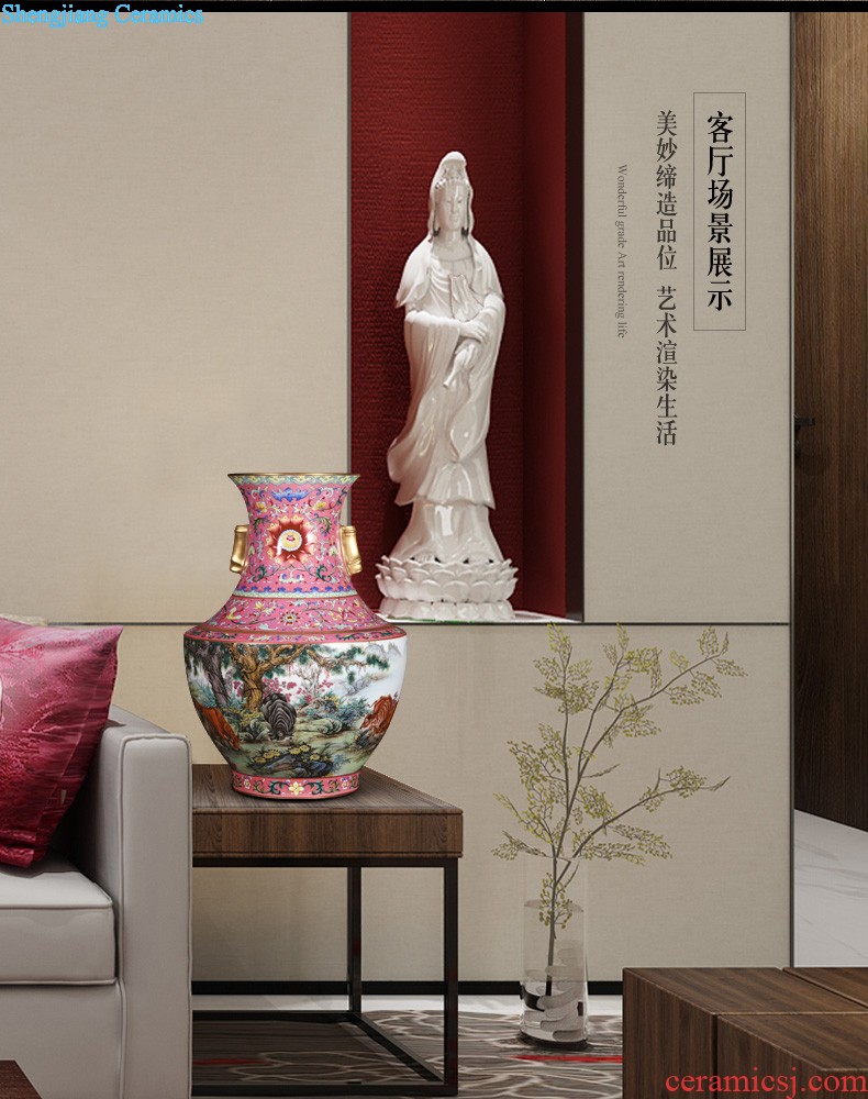 Jingdezhen ceramics vase furnishing articles imitation qing qianlong pea green glaze butterfly mei bottles of Chinese style household decorative arts and crafts