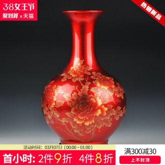 Jingdezhen ceramics vase hand-painted red lotus flower arrangement New Chinese style home sitting room adornment is placed