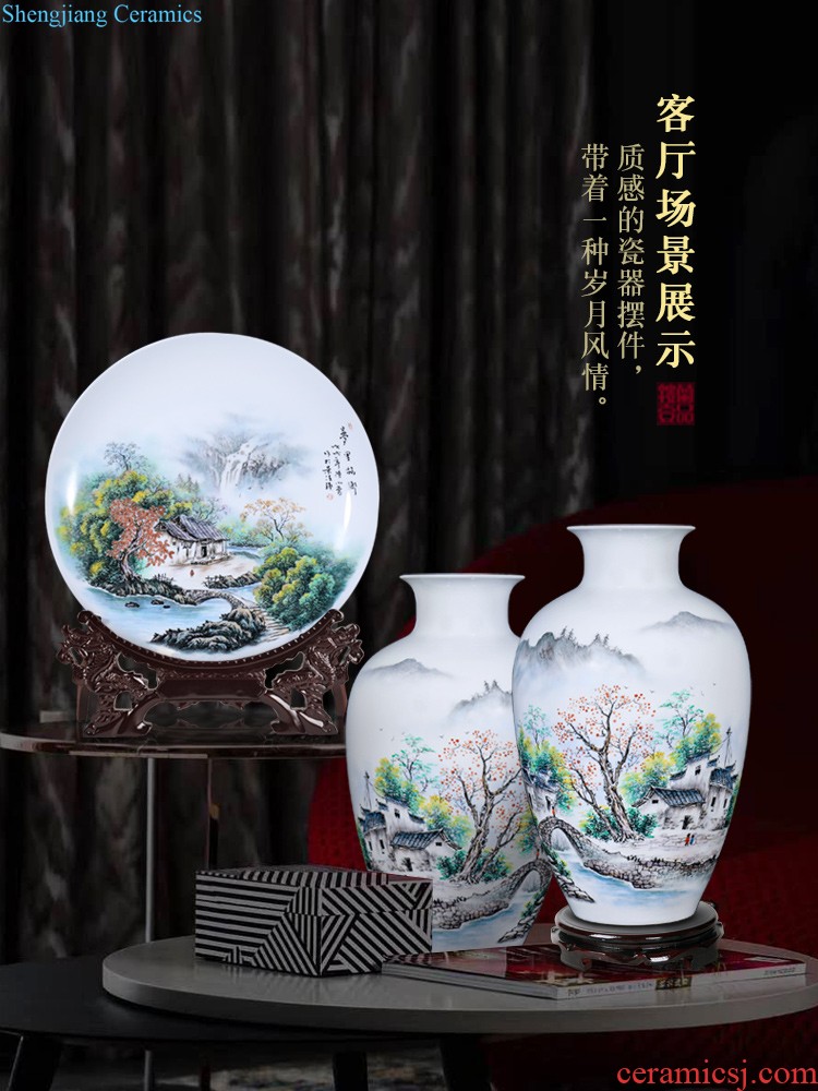 Jingdezhen chinaware decorative sit hang dish plate blooming flowers home sitting room adornment desktop furnishing articles