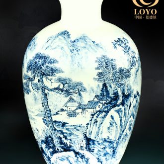 Jingdezhen ceramics vase furnishing articles imitation qing qianlong powder blue glaze branch lotus ears gourd statue of home decoration