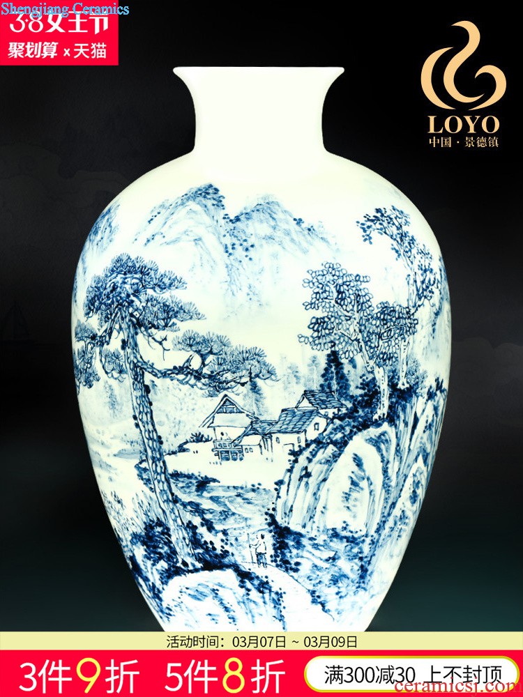 Jingdezhen ceramics vase furnishing articles imitation qing qianlong powder blue glaze branch lotus ears gourd statue of home decoration