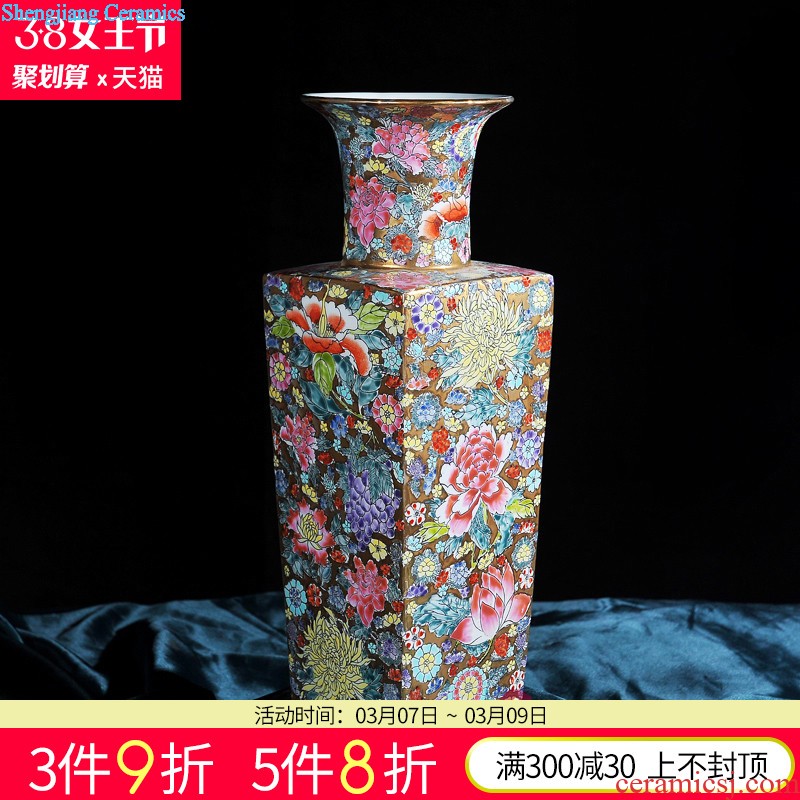 Jingdezhen ceramics Dong-ming li hand-painted pastel landscape vase New Chinese style household handicraft furnishing articles sitting room