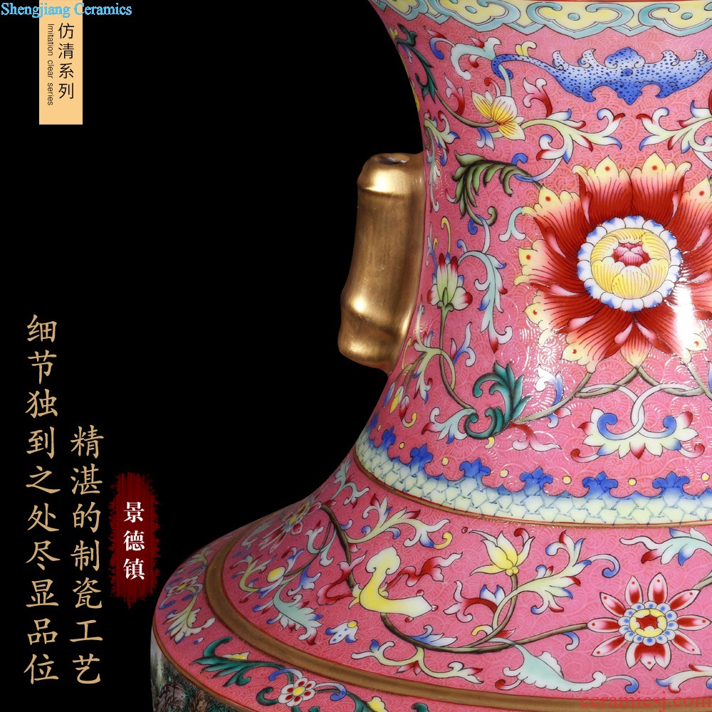 Jingdezhen ceramics vase furnishing articles imitation qing qianlong pea green glaze butterfly mei bottles of Chinese style household decorative arts and crafts