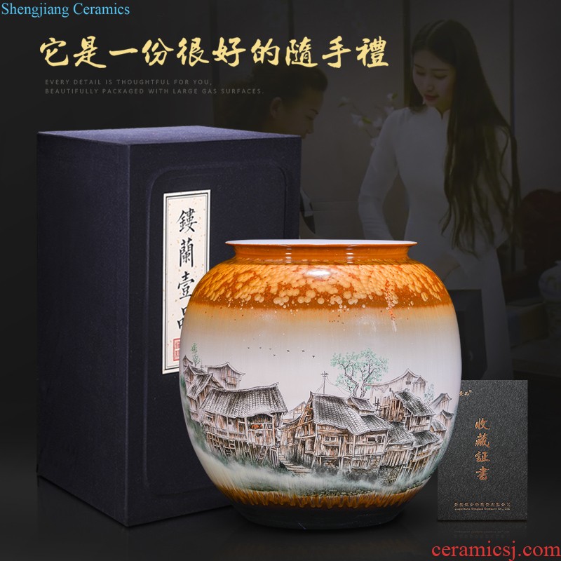 Master of jingdezhen ceramics hand-painted pastel landscape decoration large vases, new Chinese style living room home furnishing articles