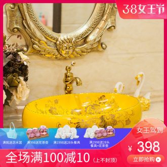 Koh larn, qi stage basin ceramic lavabo lavatory circle art basin bathroom the basin that wash a face green flowers and birds