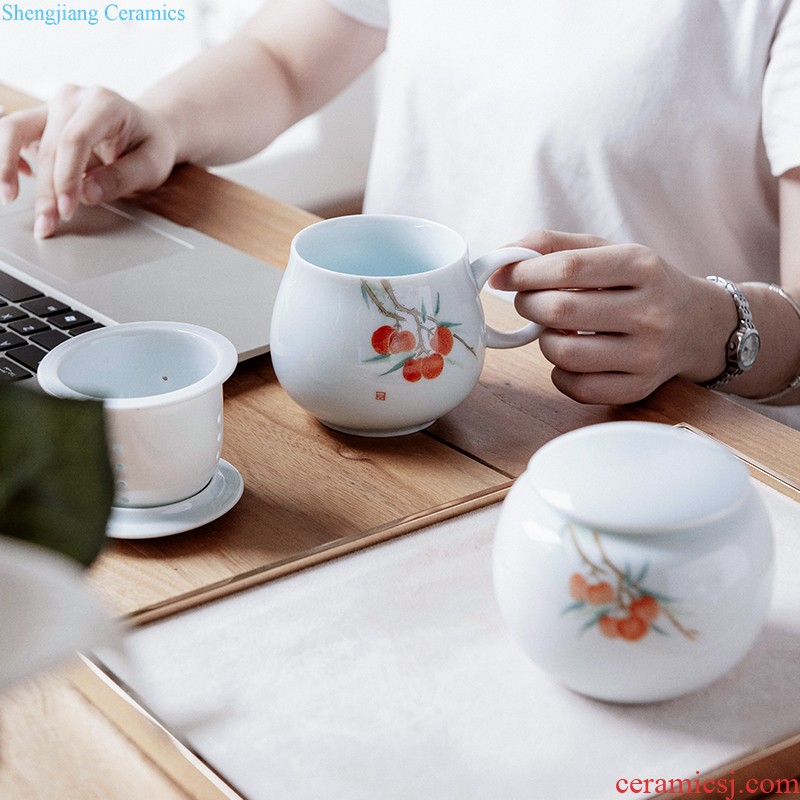 Pure manual hand-painted bound lotus flower blue only three tureen tea bowl of jingdezhen ceramic cups kung fu tea set