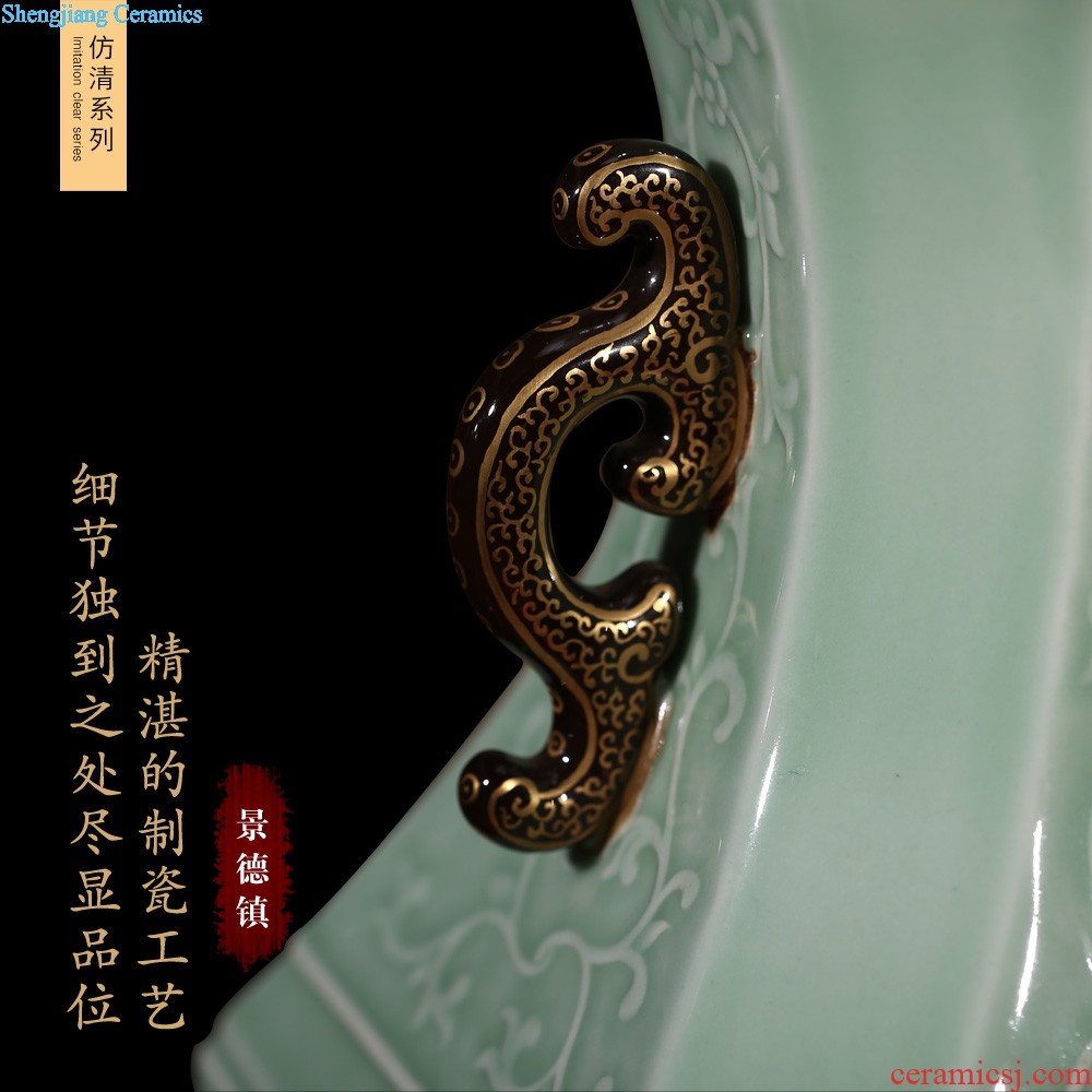 Jingdezhen ceramics furnishing articles imitation qing qianlong pastel landscape ears vases, sitting room of Chinese style household decorations