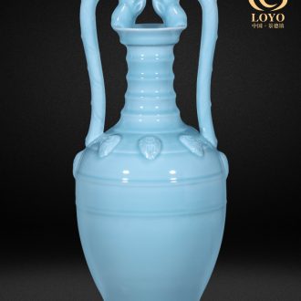 Jingdezhen ceramics vase furnishing articles imitation qing qianlong powder blue glaze double ears Chinese style household decorative arts and crafts