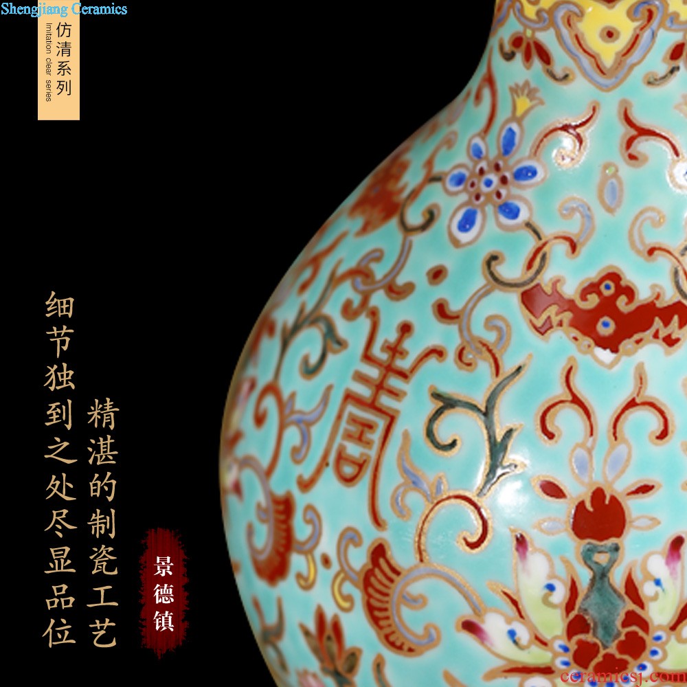 Jingdezhen ceramics vase imitation qing emperor kangxi golden pheasant tail bottles of Chinese style household adornment TV ark furnishing articles