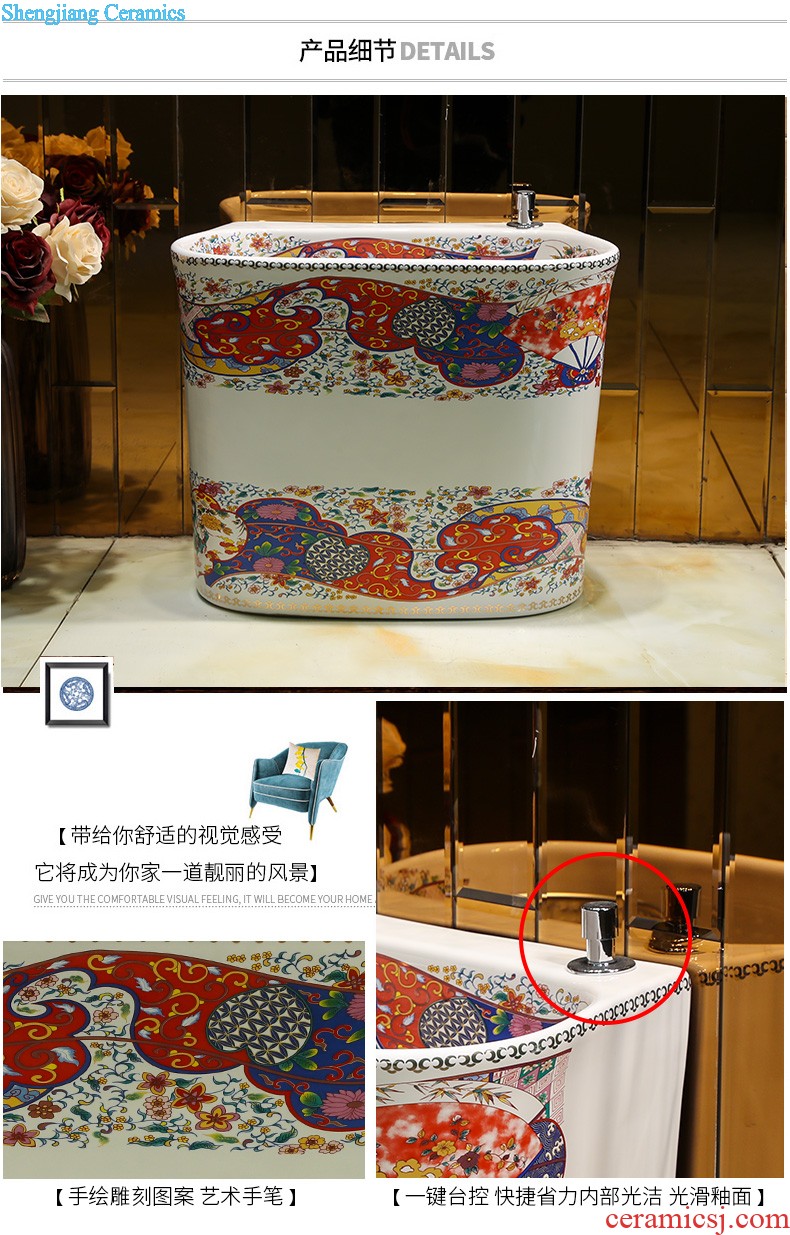 Post, the package mail Jingdezhen ceramic art mop basin mop mop pool pool Blue and white chrysanthemum petals blue