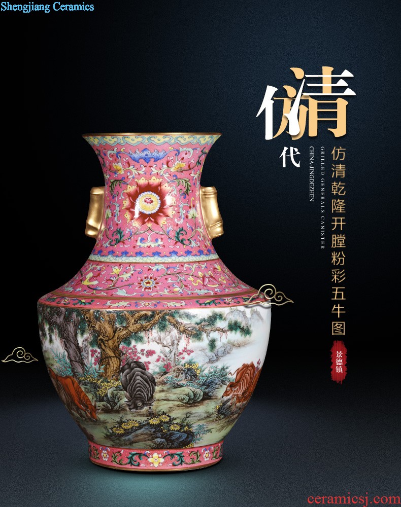 Jingdezhen ceramics vase furnishing articles imitation qing qianlong pea green glaze butterfly mei bottles of Chinese style household decorative arts and crafts