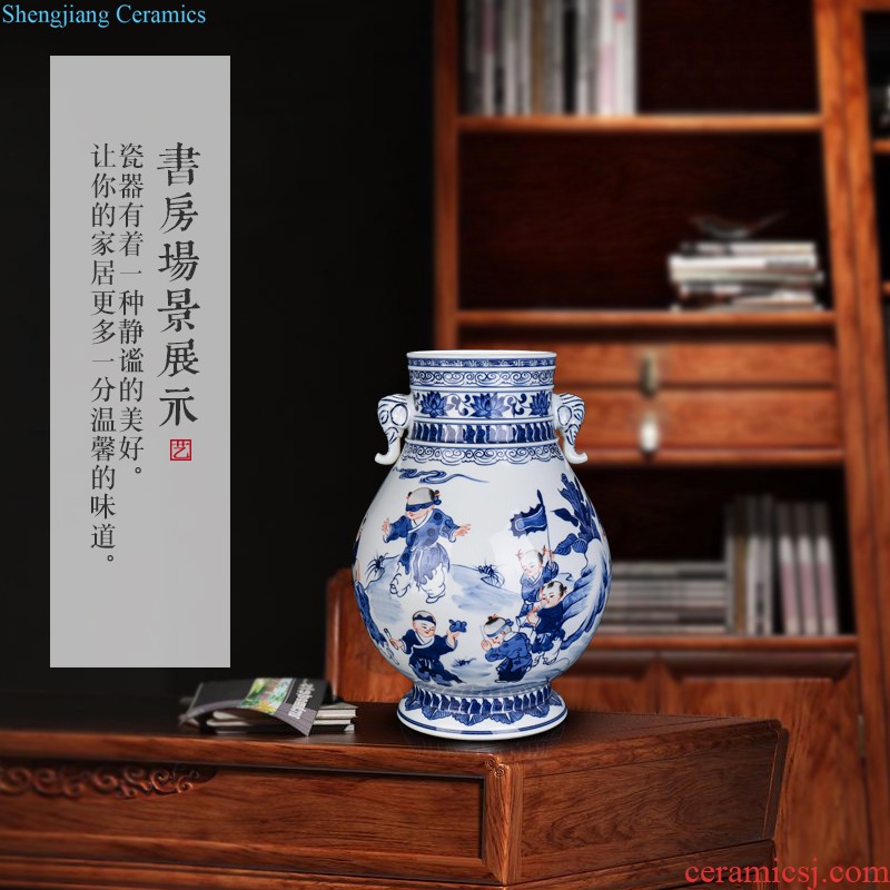 Jingdezhen ceramics hand-painted pastel scenery decorative vase sitting room of new Chinese style household furnishing articles collection arranging flowers