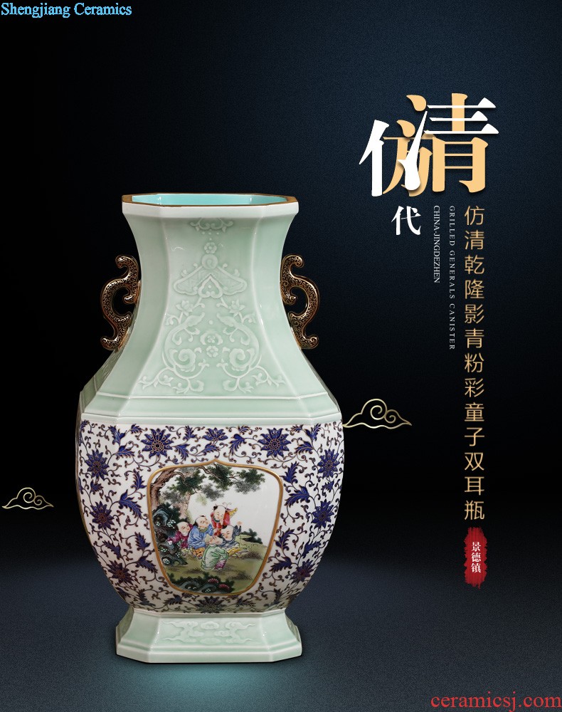 Jingdezhen ceramics furnishing articles imitation qing qianlong pastel landscape ears vases, sitting room of Chinese style household decorations