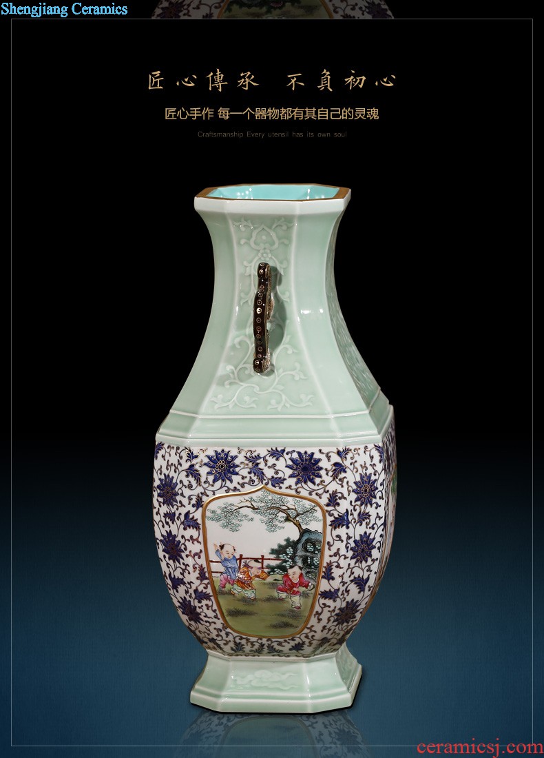 Jingdezhen ceramics furnishing articles imitation qing qianlong pastel landscape ears vases, sitting room of Chinese style household decorations