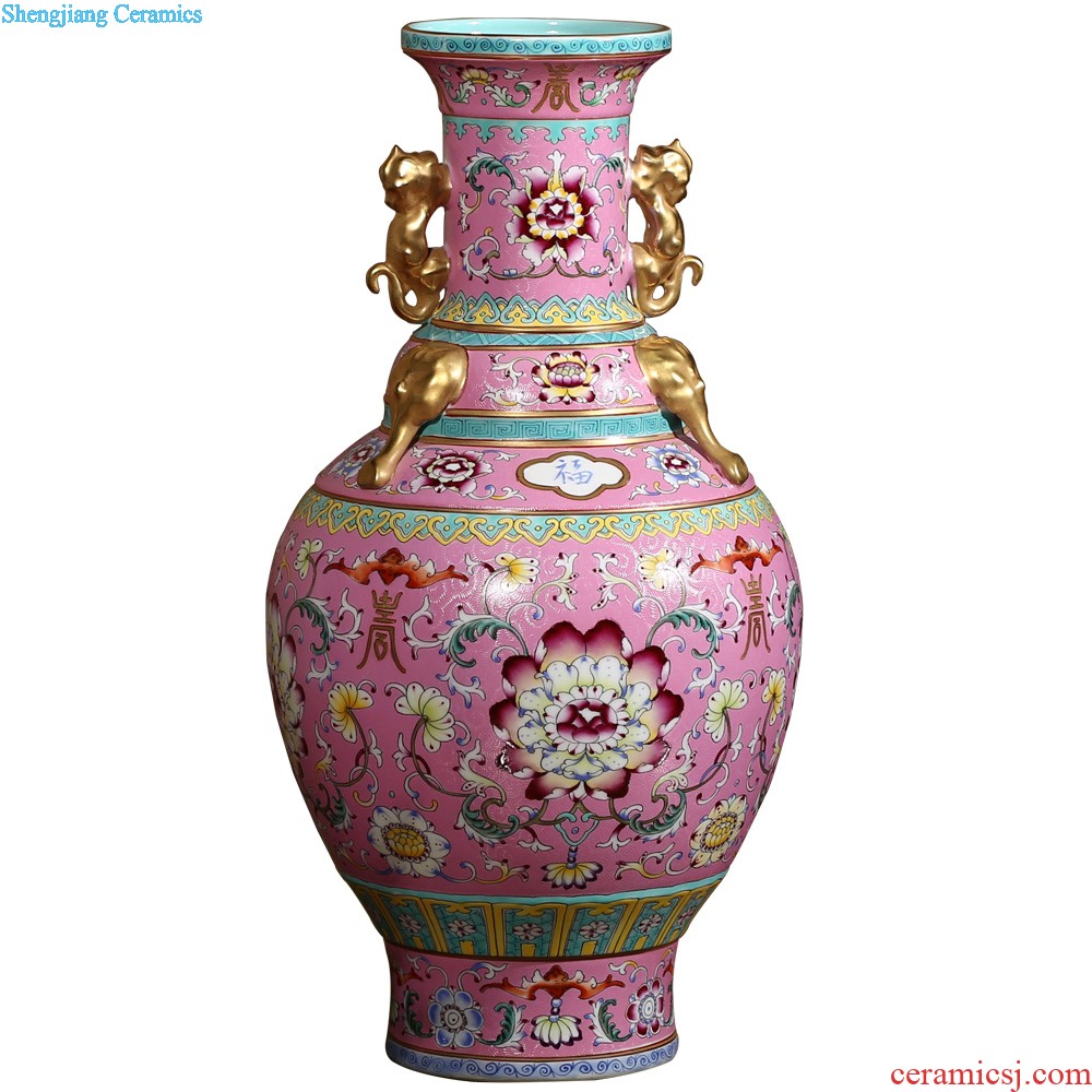 Jingdezhen ceramics hand-painted archaize pastel ruyi ears vases, Chinese style living room decorations rich ancient frame furnishing articles