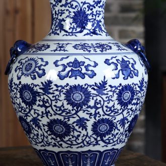 Jingdezhen ceramics vase Wang Yunxi hand-painted success of blue and white porcelain Contemporary sitting room handicraft furnishing articles