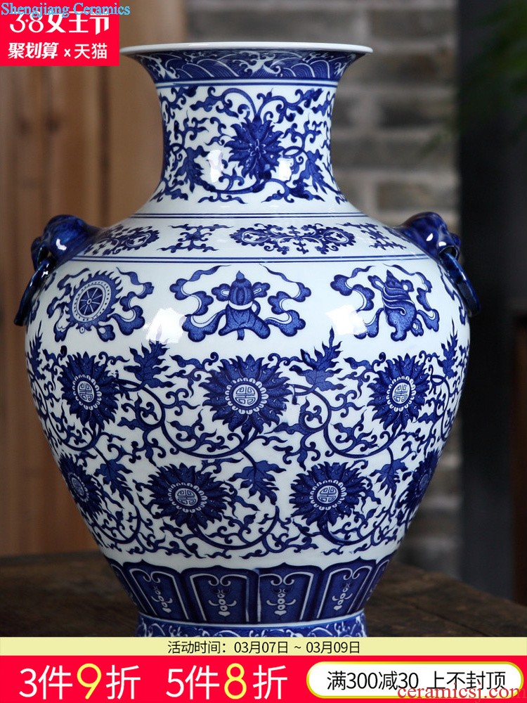 Jingdezhen ceramics vase Wang Yunxi hand-painted success of blue and white porcelain Contemporary sitting room handicraft furnishing articles