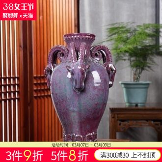 Jingdezhen ceramic floor large vase New Chinese style blue and white porcelain dragon bottle of home sitting room adornment is placed