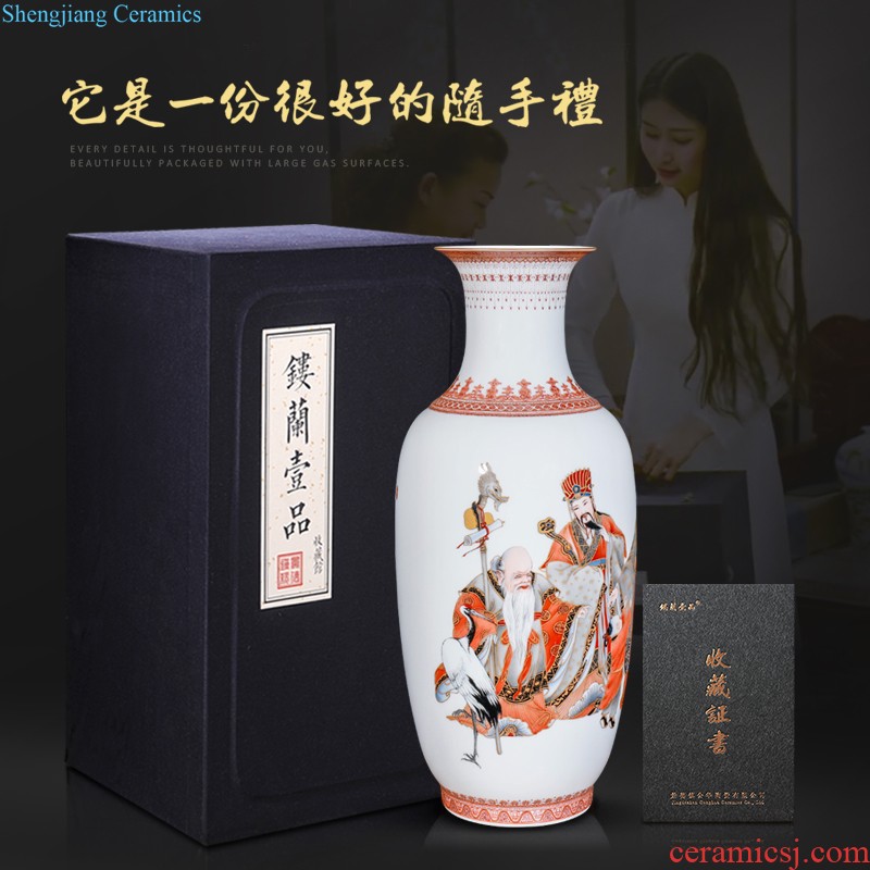 Jingdezhen ceramics hand-painted large dried flower vase planting Chinese style household sitting room porch handicraft furnishing articles