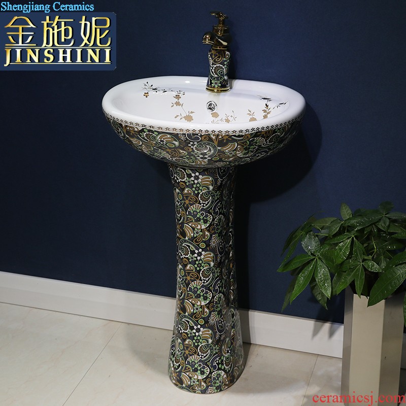 Gold cellnique European pillar of ceramic art basin integrated vertical lavatory floor hotel toilet sink