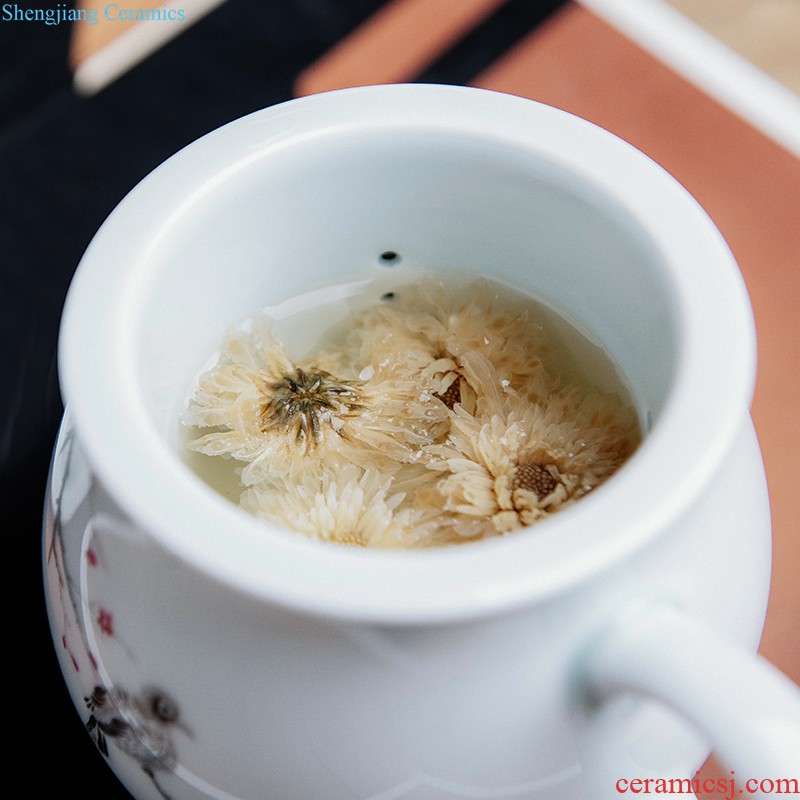 Pure manual hand-painted bound lotus flower blue only three tureen tea bowl of jingdezhen ceramic cups kung fu tea set