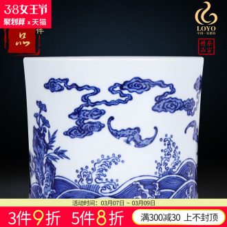 Jingdezhen ceramics furnishing articles imitation qing qianlong general grilled blue flowers large pot sitting room of Chinese style household crafts