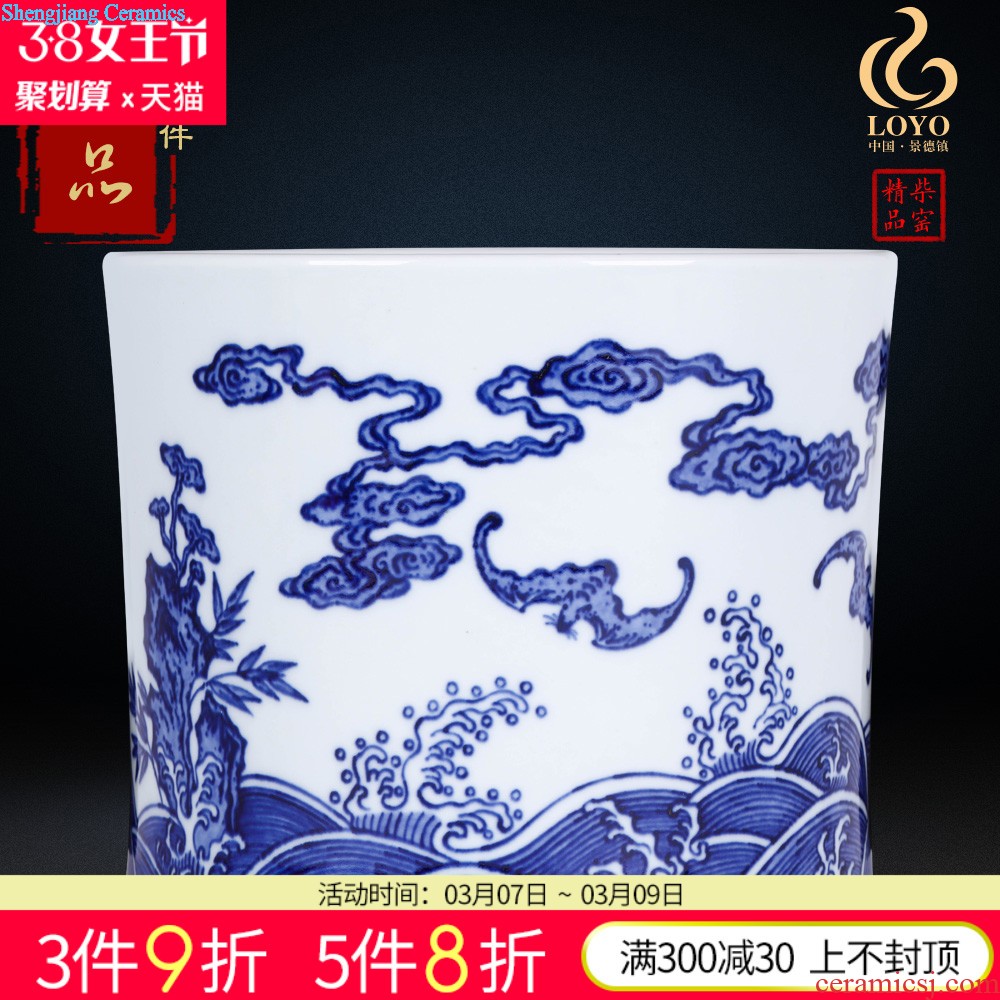 Jingdezhen ceramics furnishing articles imitation qing qianlong general grilled blue flowers large pot sitting room of Chinese style household crafts