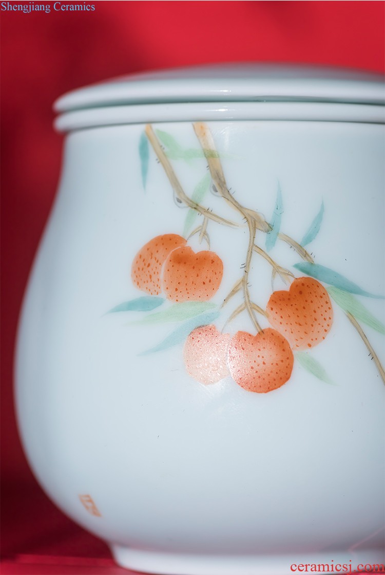 Pure manual hand-painted bound lotus flower blue only three tureen tea bowl of jingdezhen ceramic cups kung fu tea set