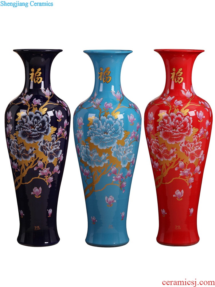 Jingdezhen ceramics hand-painted reed pond moonlight vases, flower arranging place Chinese style household living room TV cabinet decoration