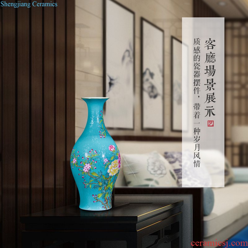 Jingdezhen ceramics hand-painted pastel lotus flower vase collection of new Chinese rich ancient frame home sitting room adornment is placed