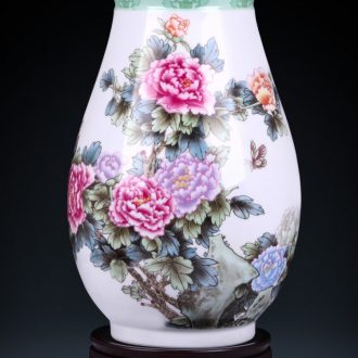 Jingdezhen ceramic vase famous hand-painted pastel vase peony pomegranate furnishing articles new Chinese style living room decorations