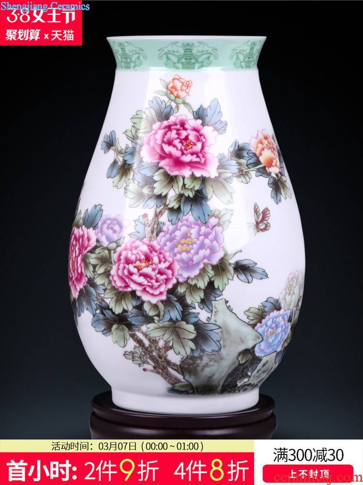 Jingdezhen ceramic vase famous hand-painted pastel vase peony pomegranate furnishing articles new Chinese style living room decorations