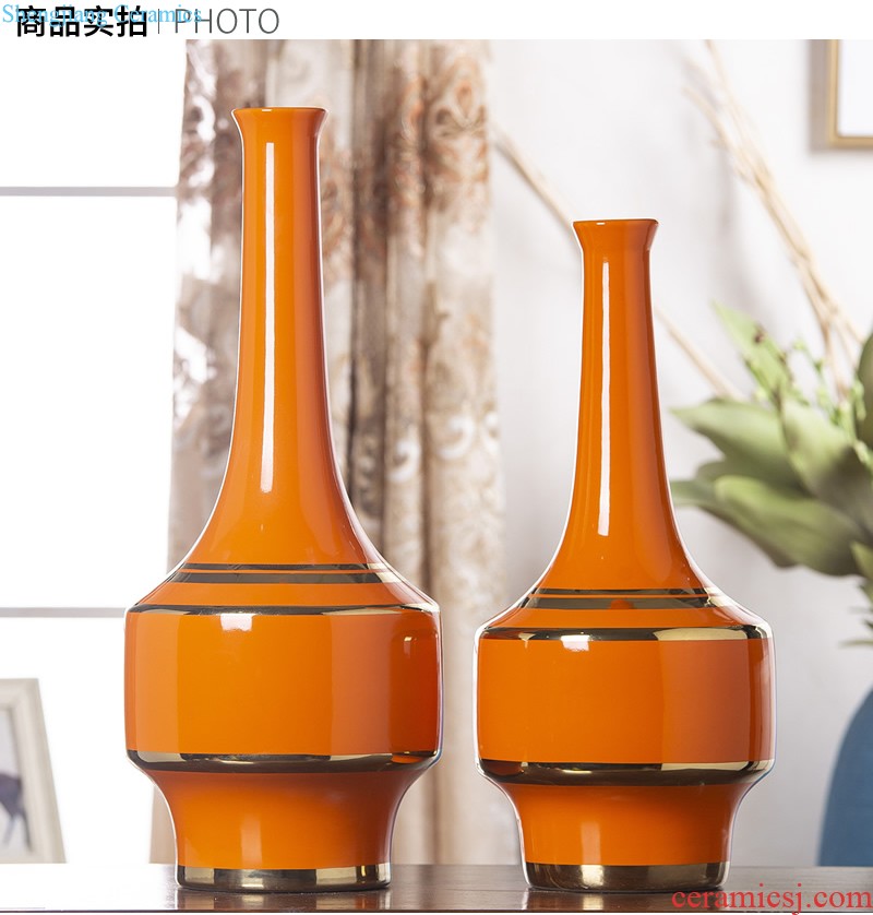 Jingdezhen ceramic orange ball vase furnishing articles Nordic hall table dry flower arranging flowers adornment flowers creative decorations