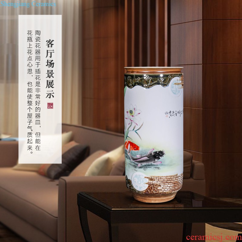 New Chinese style household hand-painted jingdezhen ceramics powder enamel paint painting of flowers and vase TV ark sitting room adornment is placed